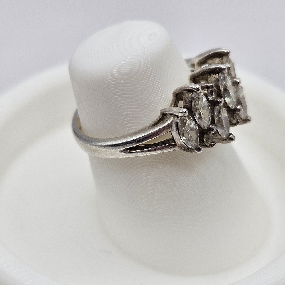 DQCZ Diamonique 925 Sterling Silver Cocktail Ring CZ Marquise Cluster Size 8 - Picture 3 of 10